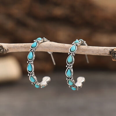 Artificial Turquoise Silver-Plated Hoop Earrings