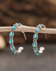 Dark Olive Green Artificial Turquoise Silver-Plated Hoop Earrings Sentient Beauty Fashions jewelry