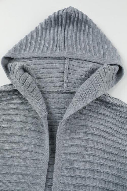 Light Slate Gray Open Front Longline Hooded Cardigan