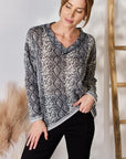 Gray Hailey & Co Full Size Snakeskin V-Neck Long Sleeve Top Sentient Beauty Fashions Apparel & Accessories