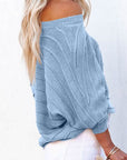 Lavender Striped Ribbed Trim Round Neck Sweater Sentient Beauty Fashions Apparel & Accessories