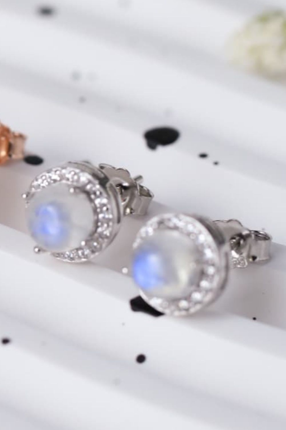 Light Gray High Quality Natural Moonstone 925 Sterling Silver Stud Earrings