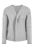 Gray Cable-Knit Dropped Shoulder Hooded Cardigan