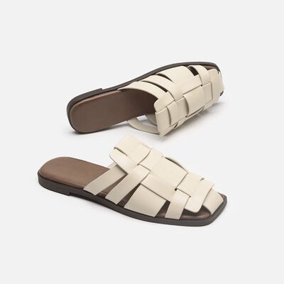 Woven PU Leather Square Toe Sandals