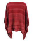 Brown Striped Boat Neck Poncho with Fringes