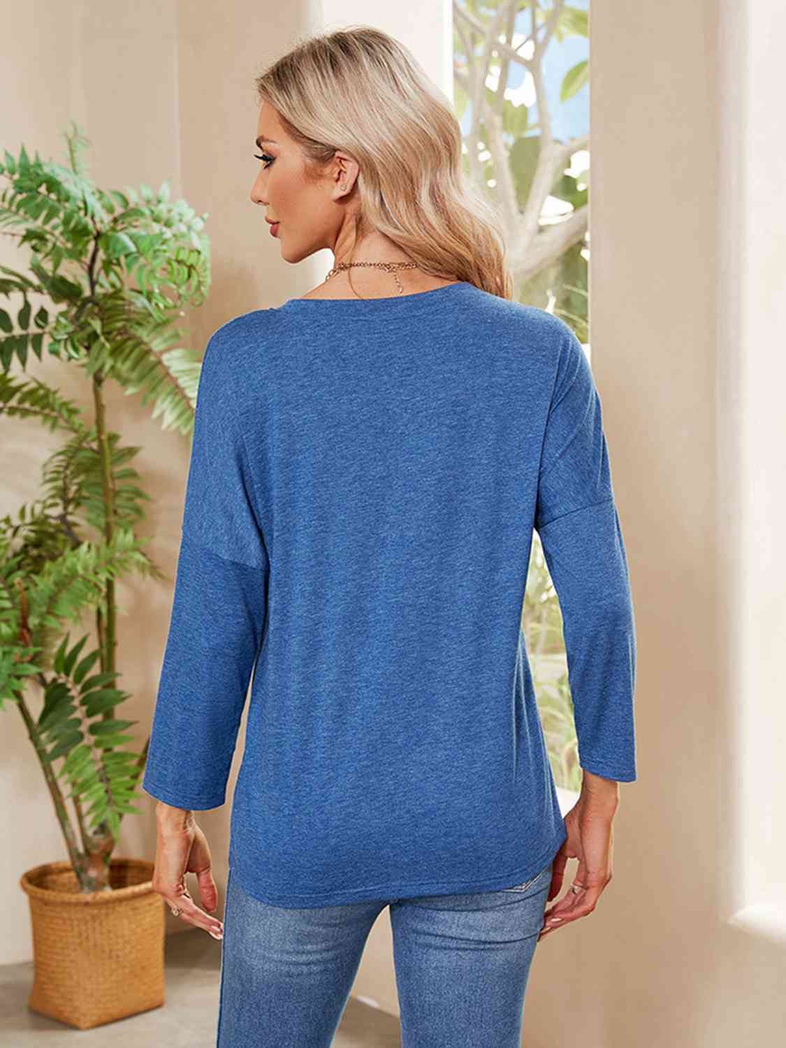 Rosy Brown Round Neck Long Sleeve Drop Shoulder Blouse Sentient Beauty Fashions Apparel &amp; Accessories