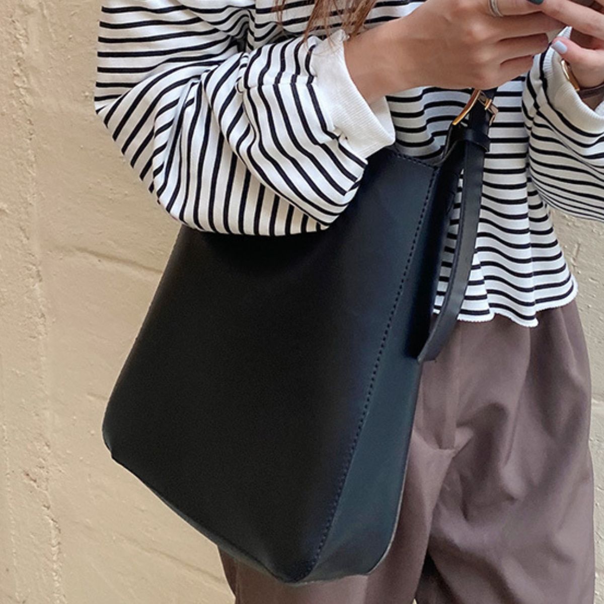 Dark Slate Gray PU Leather Tote Bag