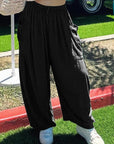 Tan Drawstring Pocketed Wide Leg Pant Sentient Beauty Fashions Apparel & Accessories