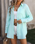 Gray Textured Button Up Dropped Shoulder Shirt Sentient Beauty Fashions Apparel & Accessories