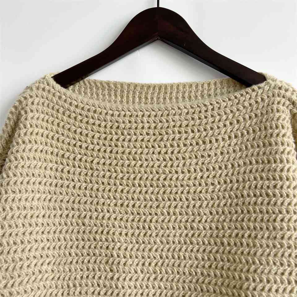 Rosy Brown Openwork Boat Neck Long Sleeve Sweater