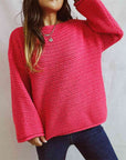 Maroon Openwork Boat Neck Long Sleeve Sweater