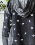 Dark Slate Gray Veveret Star Embroidered Hooded Denim Jacket