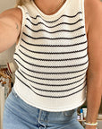 Light Gray Rolled Striped Round Neck Sweater Vest Sentient Beauty Fashions Apparel & Accessories