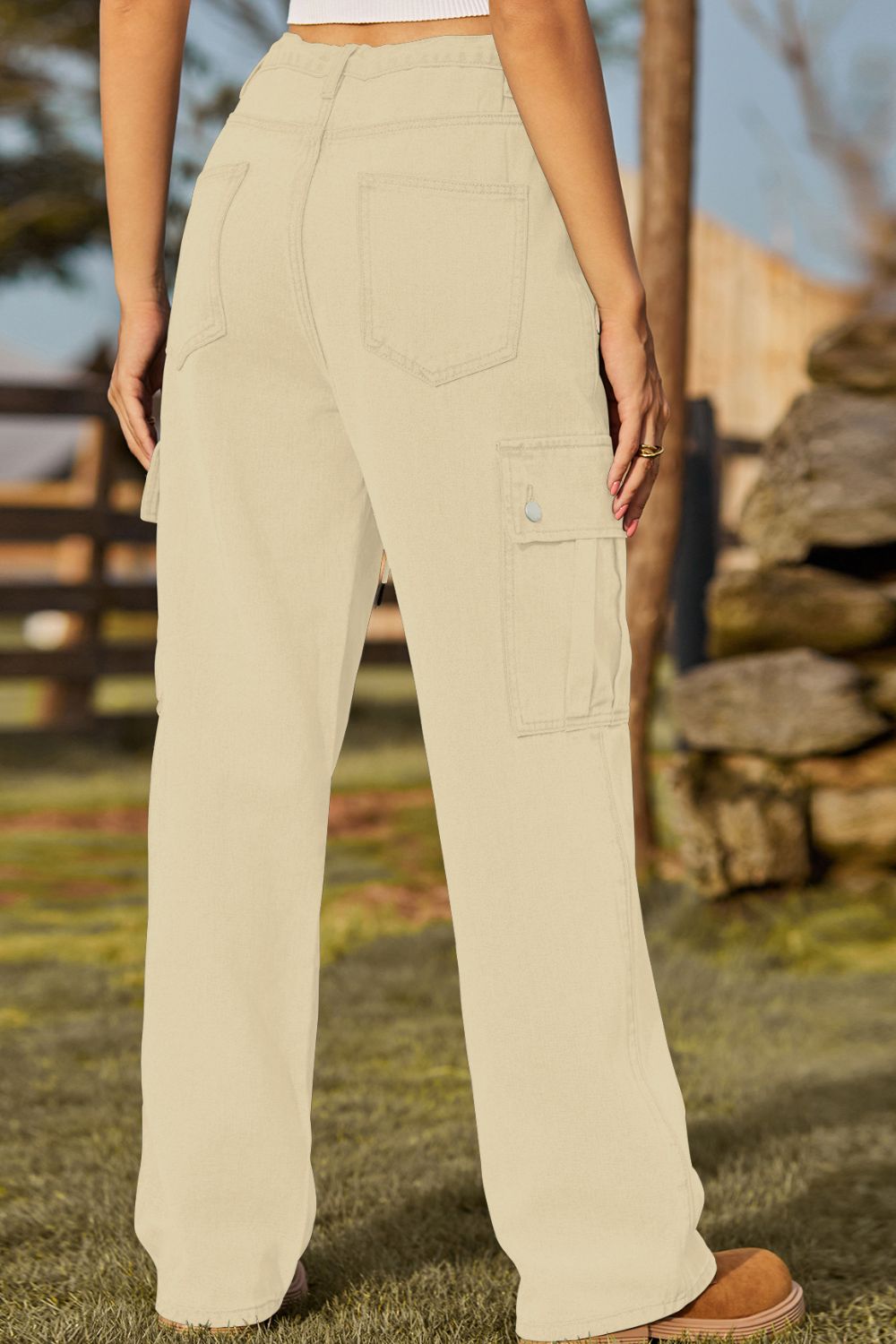 Tan Loose Fit Drawstring Jeans with Pocket Sentient Beauty Fashions Apparel &amp; Accessories