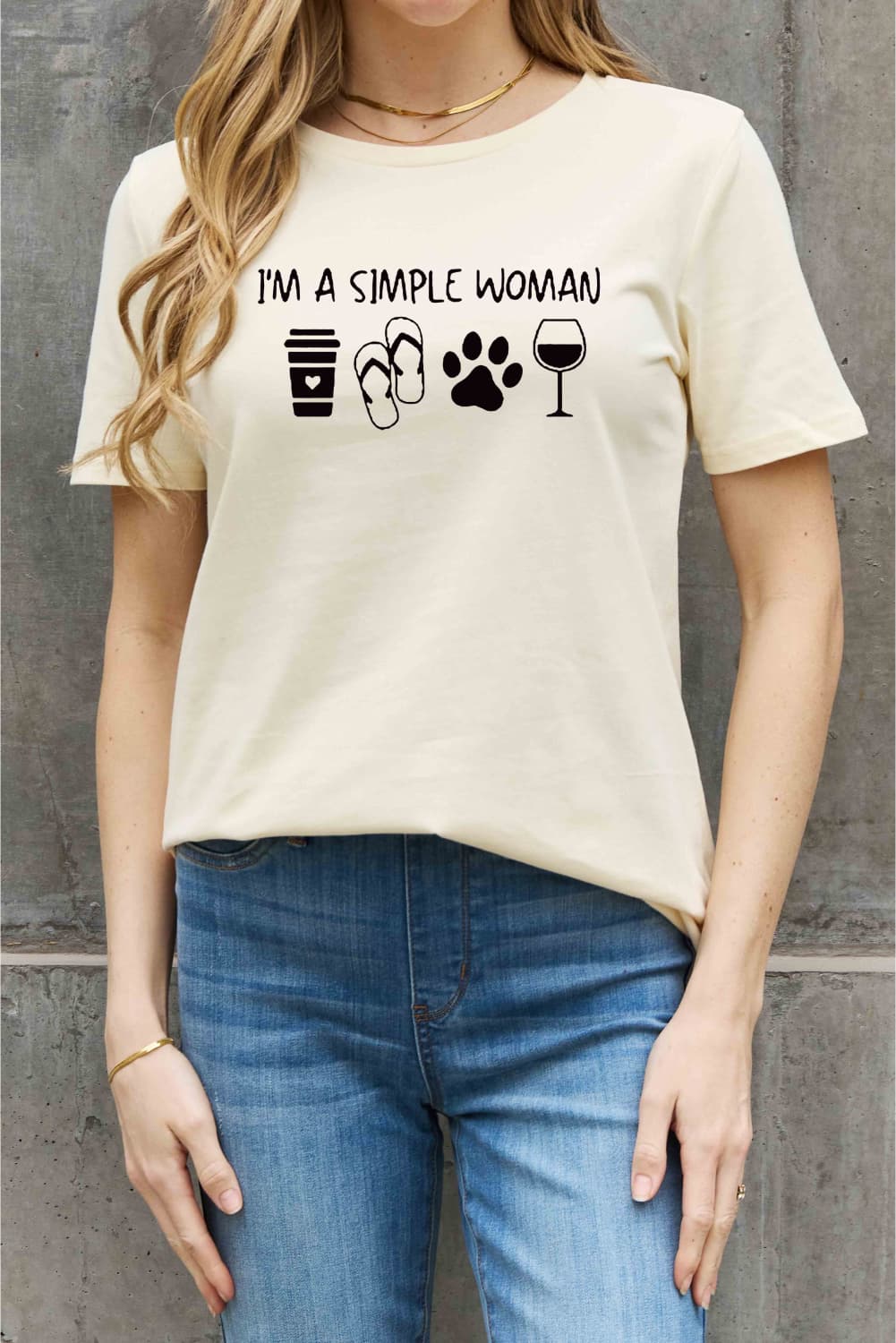 Gray Simply Love Full Size I&#39;M A  SIMPLE WOMAN Graphic Cotton Tee Sentient Beauty Fashions tees