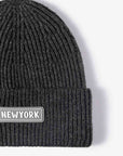 Lavender NEWYORK Patch Rib-Knit Cuffed Beanie