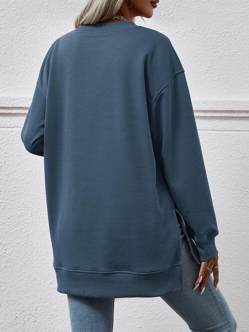 Light Gray V-Neck Slit Long Sleeve Sweatshirt Sentient Beauty Fashions Apparel &amp; Accessories