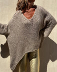 Dim Gray Contrast V-Neck Long Sleeve Sweater Sentient Beauty Fashions Apparel & Accessories