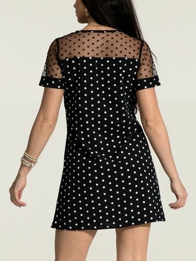 Light Gray Polka Dot Short Sleeve Mini Dress