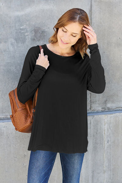 Dark Gray Basic Bae Full Size Round Neck Dropped Shoulder T-Shirt Sentient Beauty Fashions Apparel &amp; Accessories