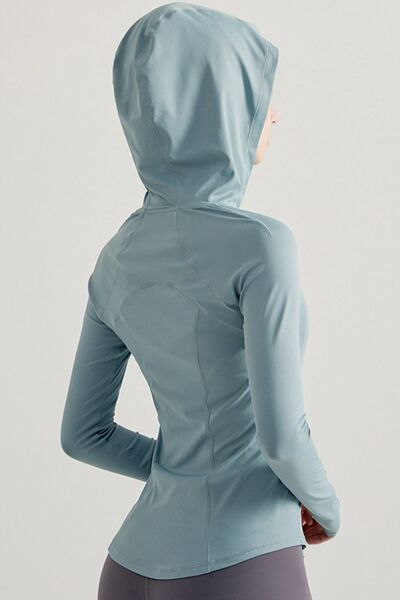 Light Gray Hooded Long Sleeve Active T-Shirt Sentient Beauty Fashions Apparel & Accessories