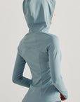 Light Gray Hooded Long Sleeve Active T-Shirt Sentient Beauty Fashions Apparel & Accessories
