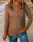 Sienna Striped Quarter Snap Long Sleeve T-Shirt Sentient Beauty Fashions Apparel & Accessories