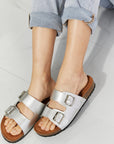 Gray MMShoes Best Life Double-Banded Slide Sandal in Silver Sentient Beauty Fashions shoes
