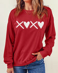 Brown Heart Graphic Round Neck Dropped Shoulder Sweatshirt Sentient Beauty Fashions Apparel & Accessories
