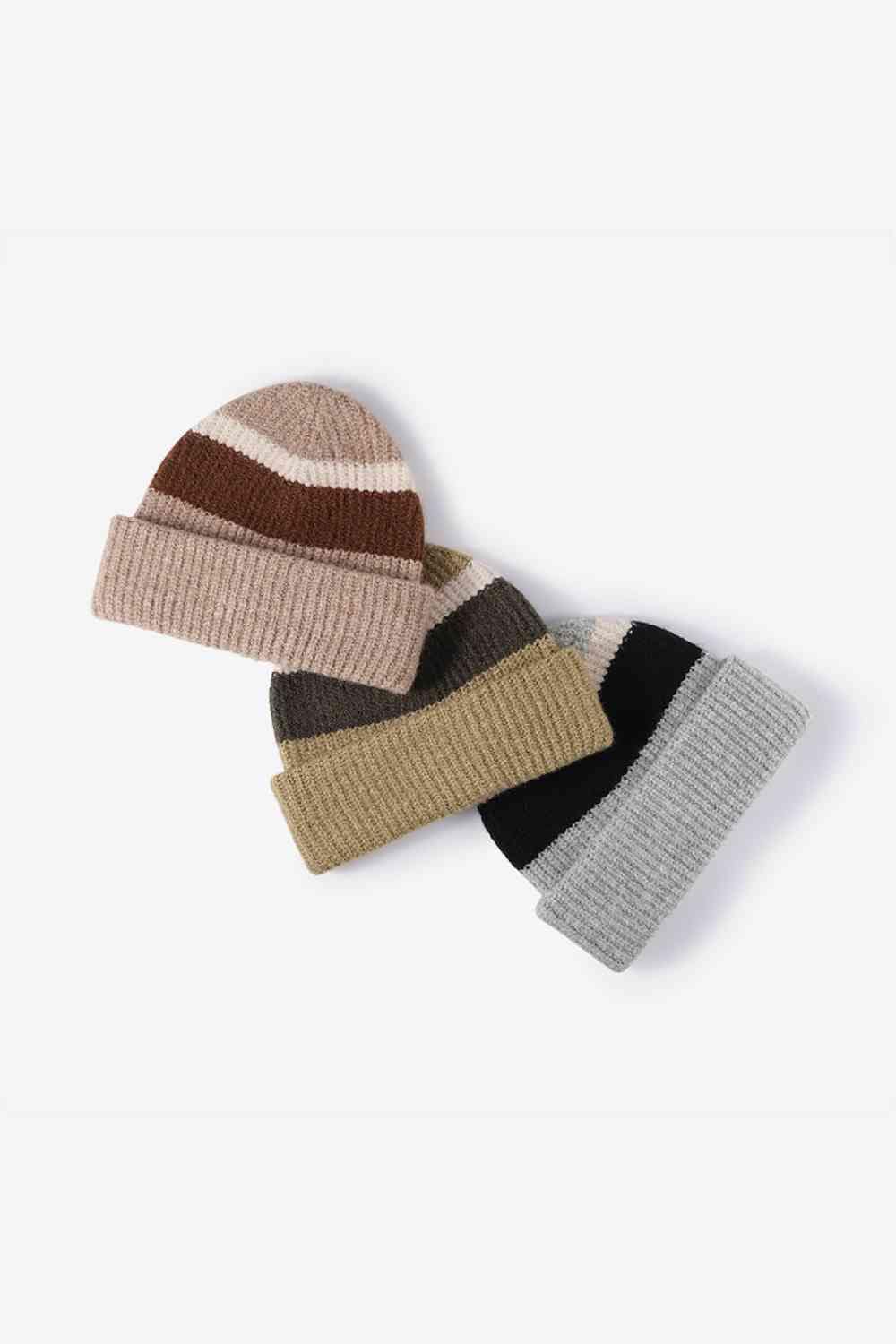 White Smoke Tricolor Cuffed Knit Beanie