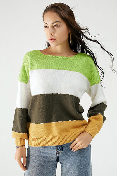 Light Gray Color Block Dropped Shoulder Sweater Sentient Beauty Fashions Apparel & Accessories