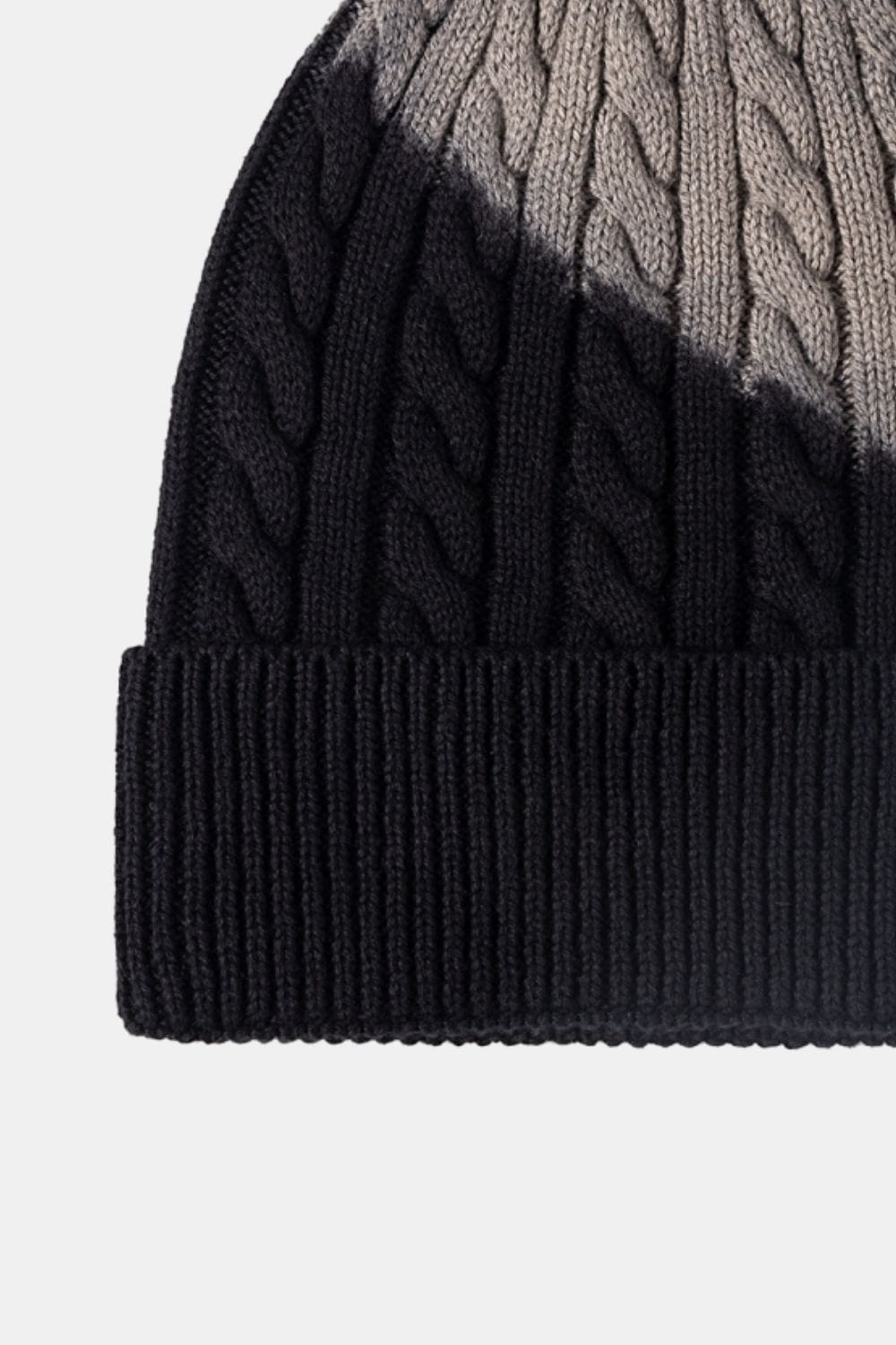 Black Contrast Tie-Dye Cable-Knit Cuffed Beanie