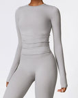 Light Gray Round Neck Long Sleeve Active T-Shirt Sentient Beauty Fashions Apparel & Accessories