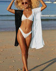 Dim Gray Two-Tone Side Slit Open Front Cover Up Sentient Beauty Fashions Swimwear