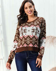 Light Gray Snowflake Pattern Round Neck Sweater