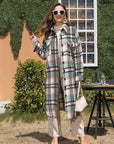 Dark Olive Green Plaid Button Up Dropped Shoulder Coat Sentient Beauty Fashions Apparel & Accessories