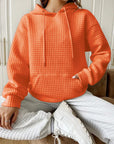 Coral Textured Drawstring Drop Shoulder Hoodie