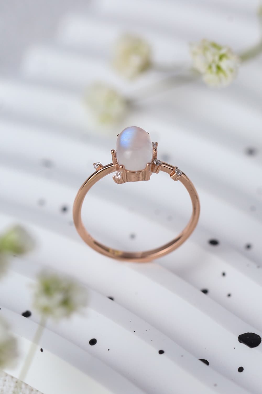 Light Gray High Quality Natural Moonstone 925 Sterling Silver Ring