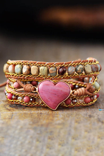 Handmade Heart Shape Triple Layer Beaded Bracelet