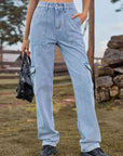 Dim Gray High Waist Cargo Jeans Sentient Beauty Fashions denim