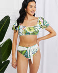 Light Gray Marina West Swim Vacay Ready Puff Sleeve Bikini in Floral Sentient Beauty Fashions Swimwear