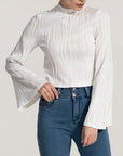 Light Gray Mock Neck Flare Sleeve Blouse