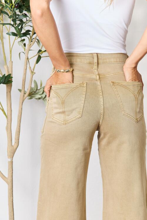 Tan BAYEAS Raw Hem Wide Leg Jeans Sentient Beauty Fashions Apparel &amp; Accessories