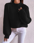 Black Openwork Mock Neck Long Sleeve Sweater Sentient Beauty Fashions Apparel & Accessories
