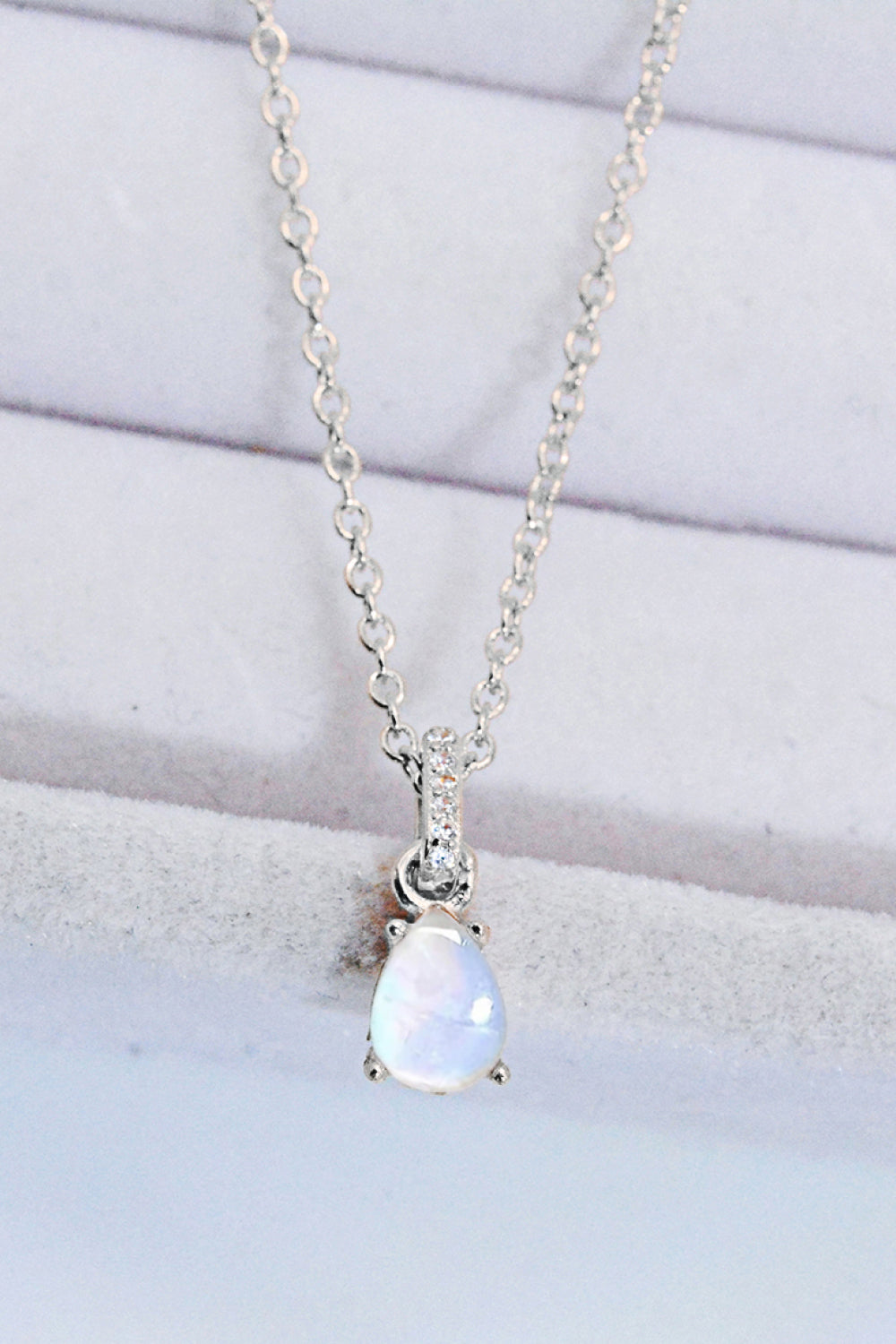 Light Gray Moonstone Teardrop Pendant Necklace Sentient Beauty Fashions jewelry