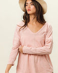 Wheat BiBi Exposed Seam V-Neck Long Sleeve T-Shirt Sentient Beauty Fashions Apparel & Accessories
