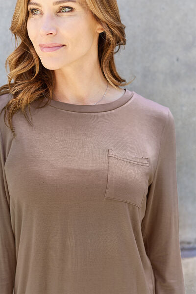 Rosy Brown Basic Bae Full Size Round Neck Long Sleeve Top Sentient Beauty Fashions Apparel &amp; Accessories