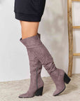 Gray East Lion Corp Block Heel Knee High Boots Sentient Beauty Fashions Shoes