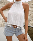 Gray Tied Openwork Tassel Grecian Sleeveless Top