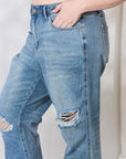 Light Slate Gray Judy Blue Full Size Distressed Raw Hem Straight Jeans Sentient Beauty Fashions Apparel & Accessories